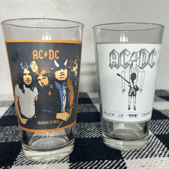 Set of 2 AC/DC Flick of the Switch and Highway to Hell Album Cover Pint … - Picture 1 of 3